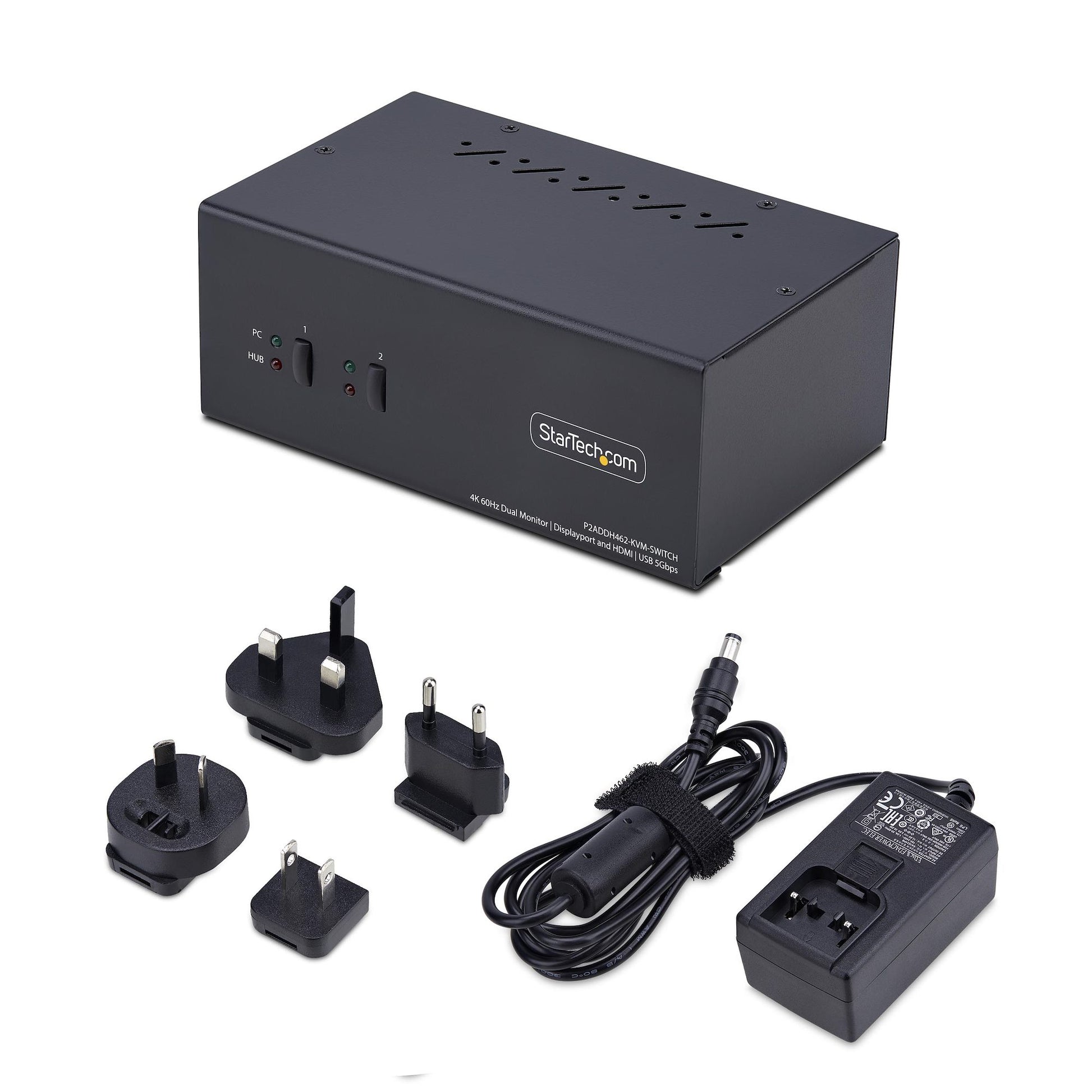 StarTech.com 2-Port Dual-View DP/HDMI KVM-Switch – 4K/60 Hz, USB 3.0-Hub, Audio