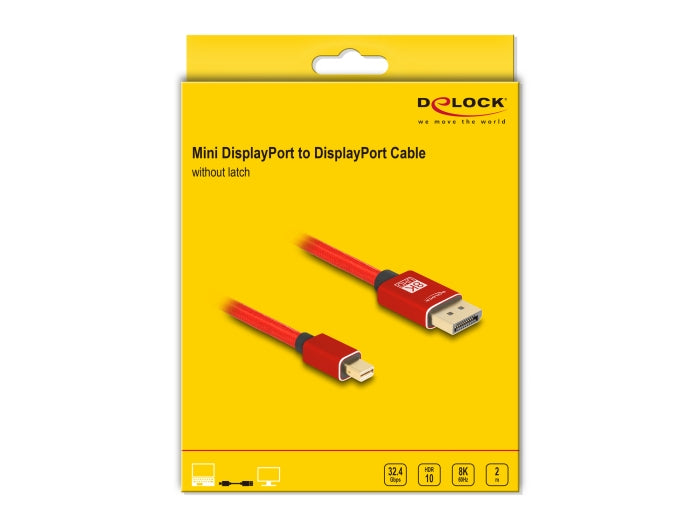 DeLOCK Mini DisplayPort auf DisplayPort Kabel DP 1.4 8K 60 Hz – 2 m – Rot