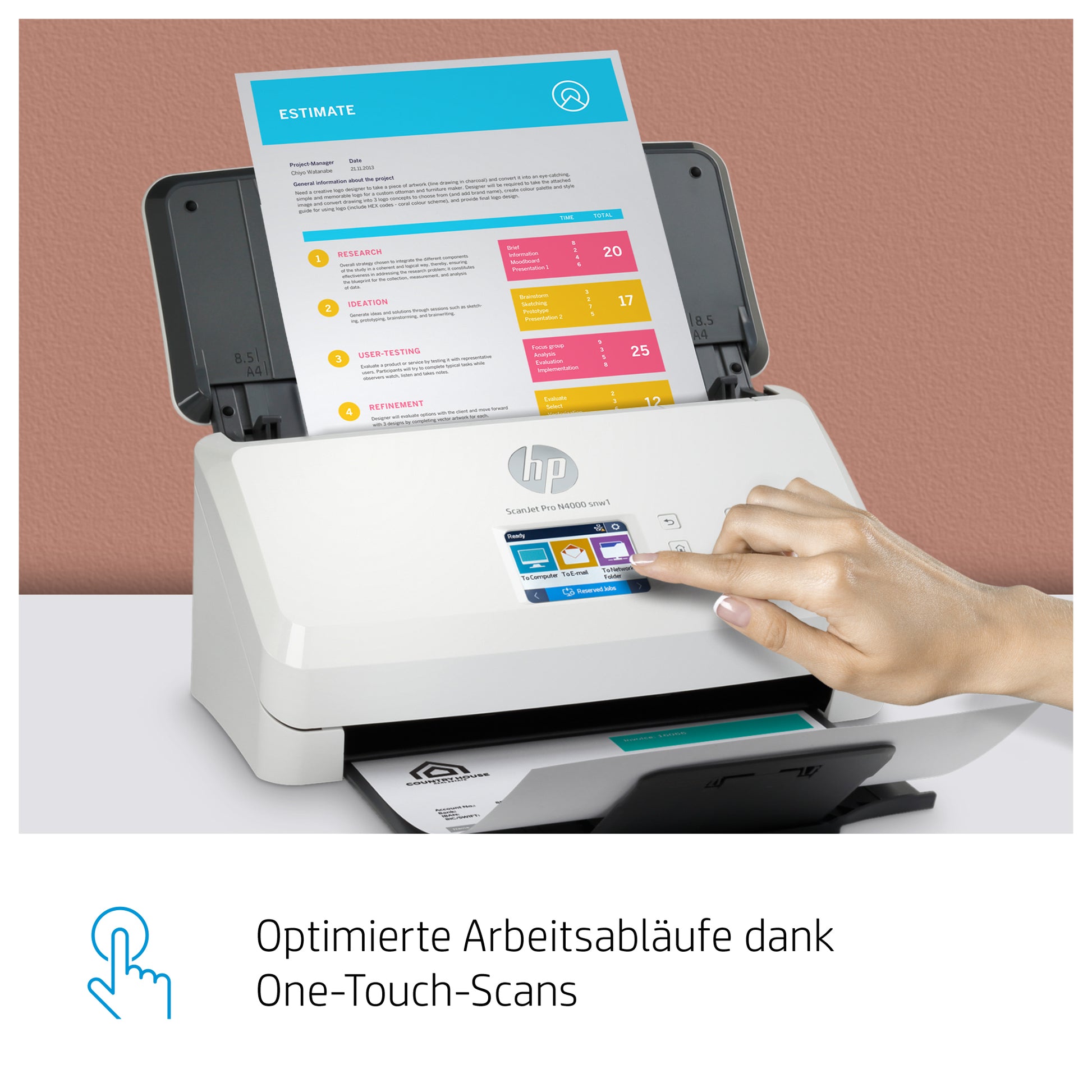 HP Scanjet Pro N4000 Snw1 – Dokumentenscanner, A4, Duplex, 600 dpi, ADF 50 Blatt, WLAN, LAN, USB