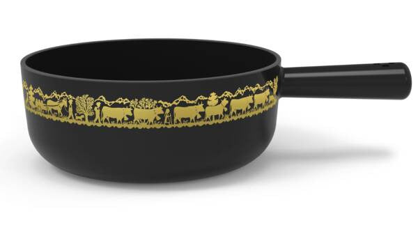 Stöckli Caquelon Classic – Ø 16 cm, Gusseisen/Emaille, für Käsefondue, Induktion, Gold/Schwarz