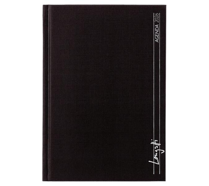 Biella LONGATTI Agenda – 1 Woche/2 Seiten, Gebunden, 10,4 × 14,8 cm, 2026, Mehrsprachig, Schwarz