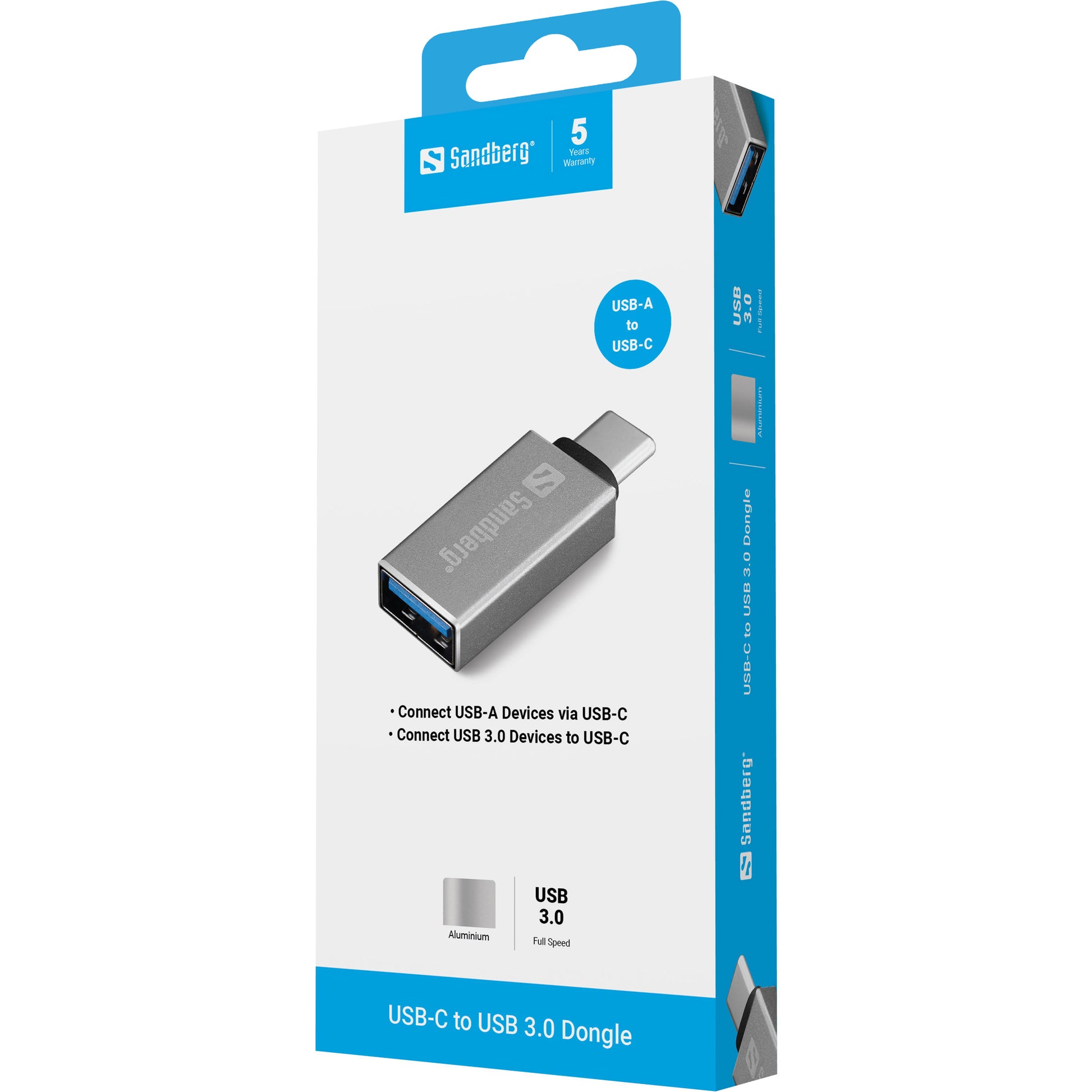 Sandberg USB-C zu USB-A Adapter – USB 3.2 Gen 1 (5 Gbit/s), 1× USB-A, Silber