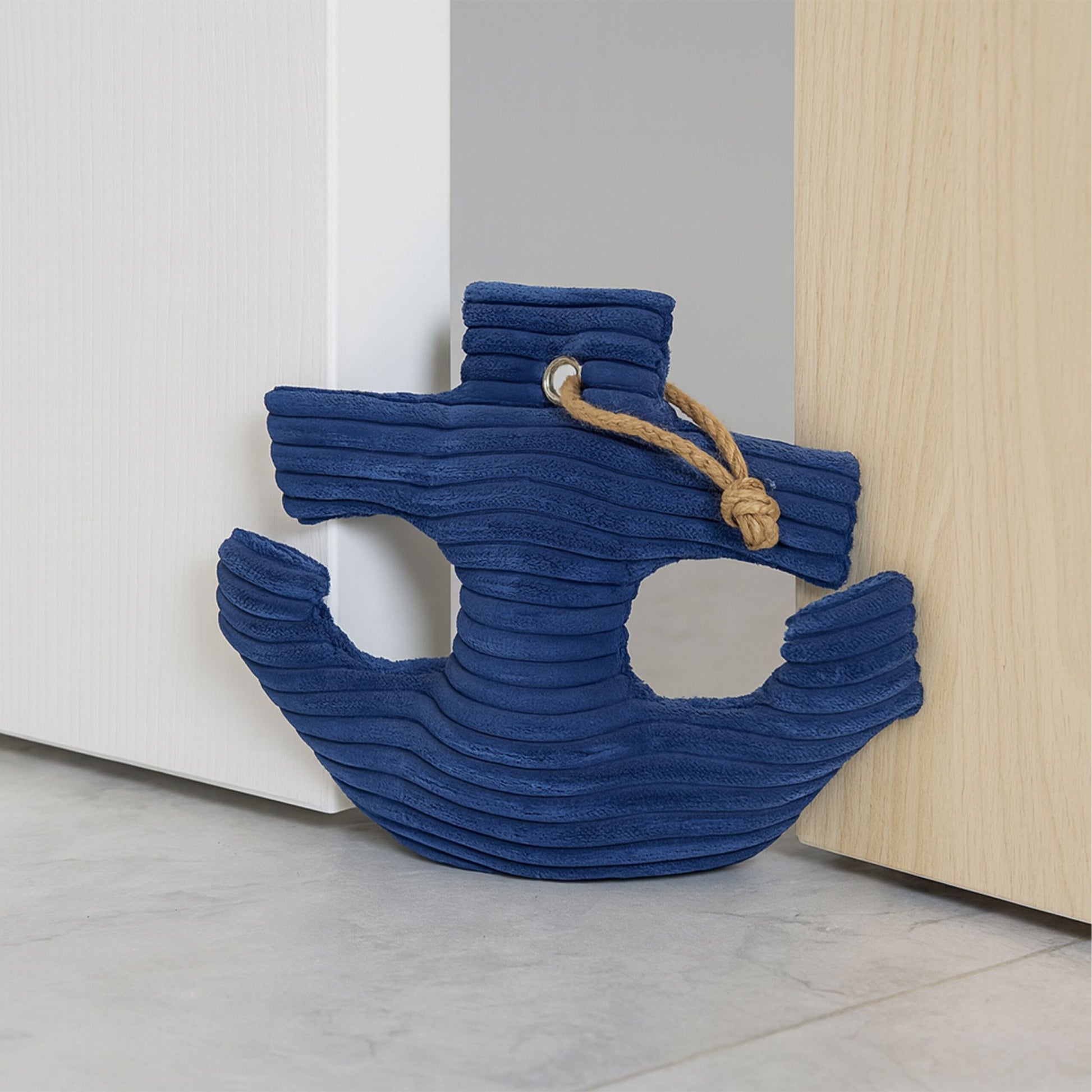 Relaxdays Türstopper – Baumwolle/Sand – Dunkelblau/Hellbraun – 420 × 380 × 280 mm