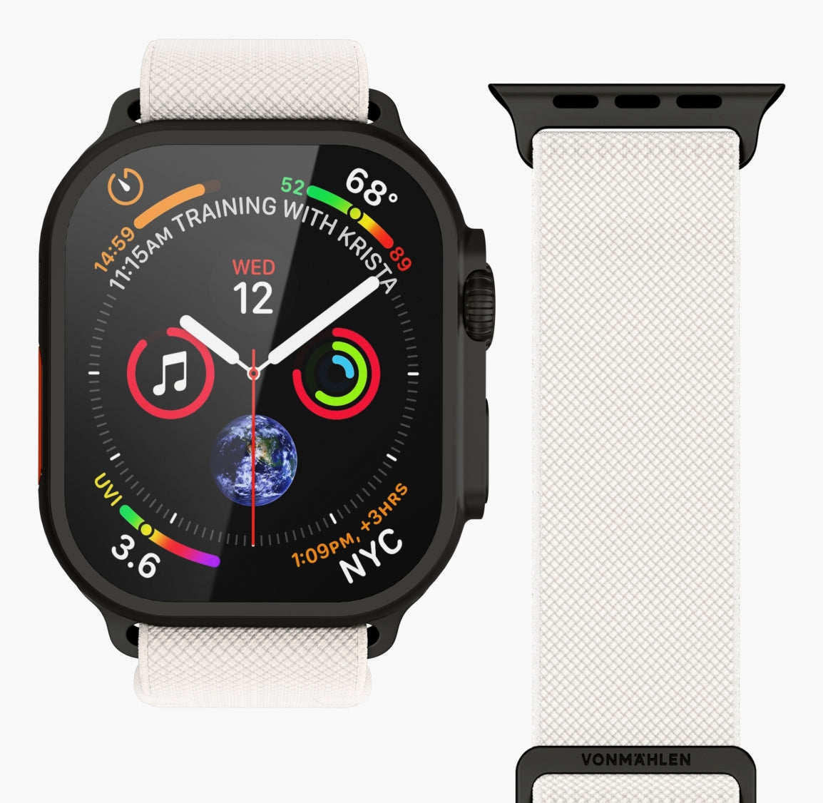 Vonmählen Classic Nylon Loop – Armband – für Apple Watch Ultra, Creme/Schwarz, One Size, Nylon