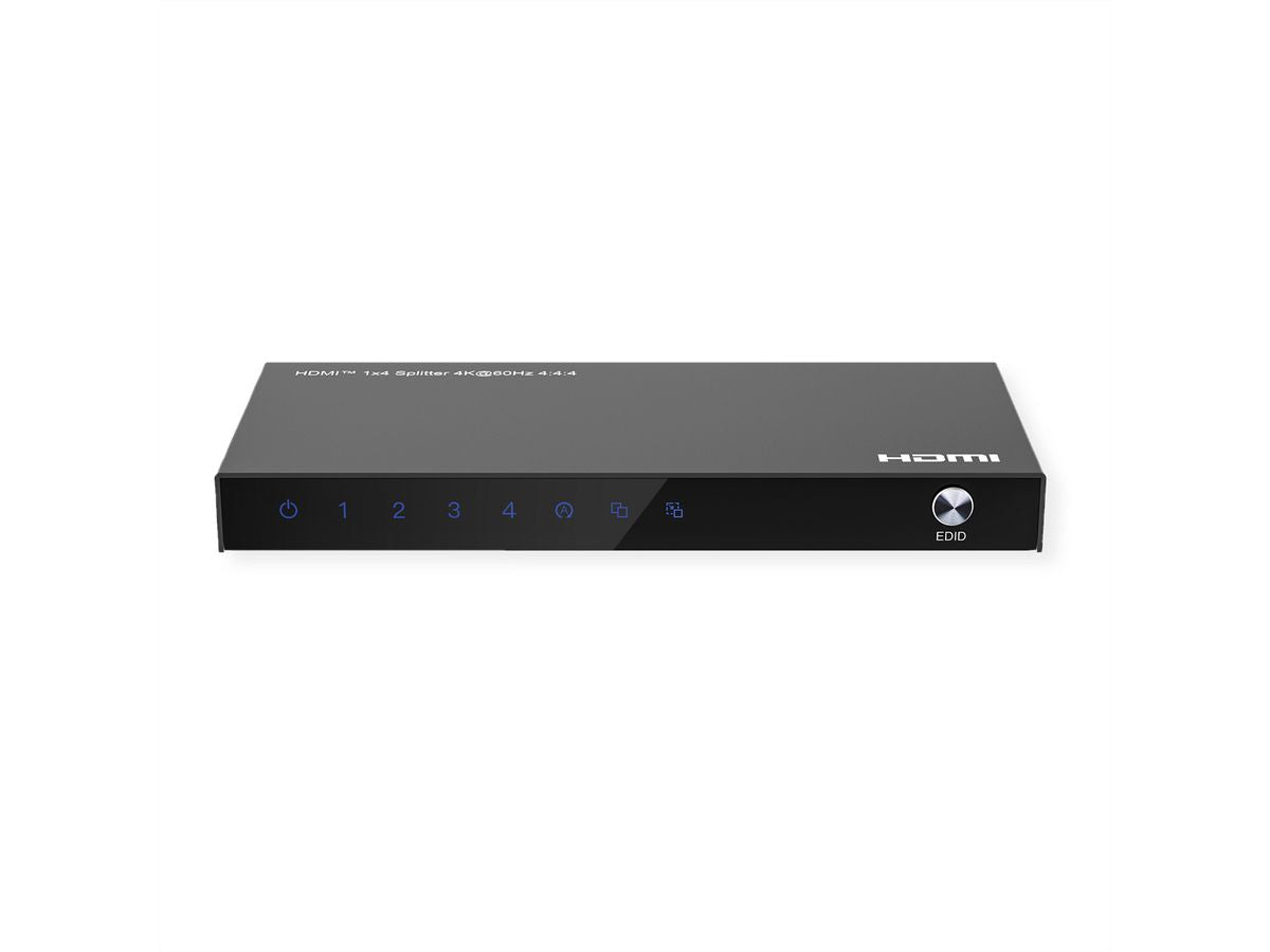 VALUE HDMI-Splitter, 1× HDMI Eingang / 4× HDMI Ausgänge, 4K@60 Hz, HDR, HDCP 2.2, EDID, Schwarz