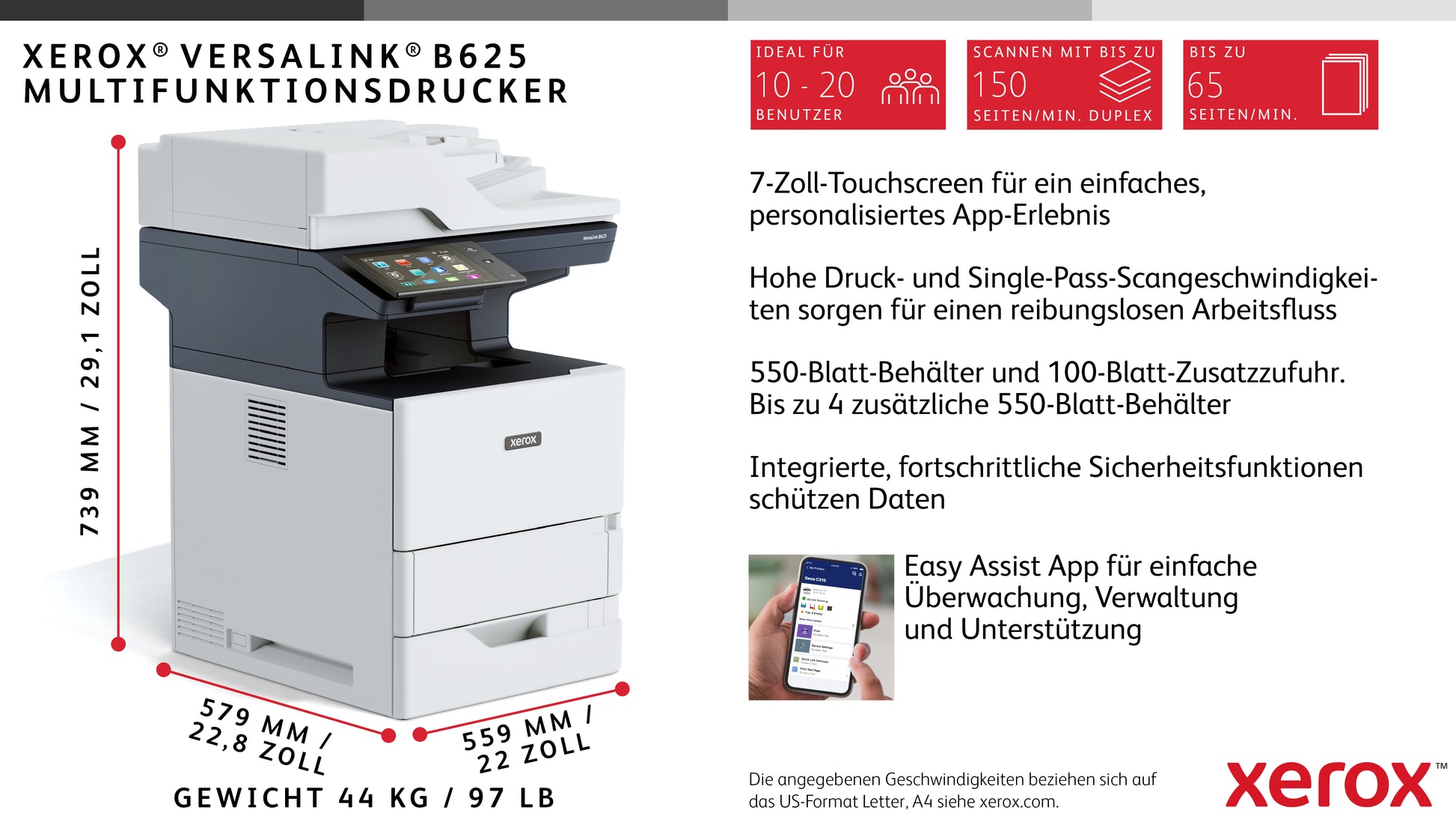 Xerox B625V_Dn – S/W Laser-MFP A4 – 65 ppm S/W