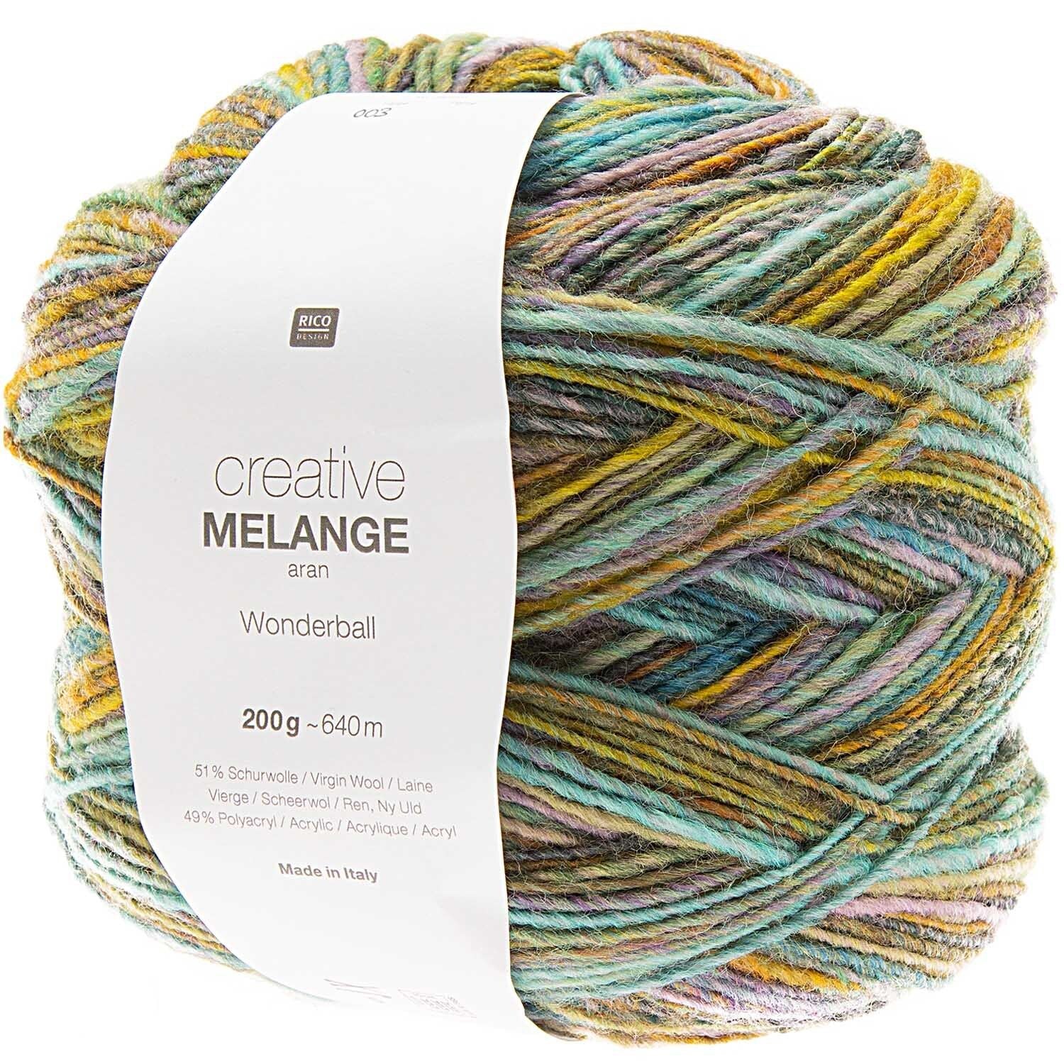 Rico Design Creative Melange Wonderball Garn Flieder – 200 g, 640 m, 51% Schurwolle/49% Polyacryl, Nadel 5 mm
