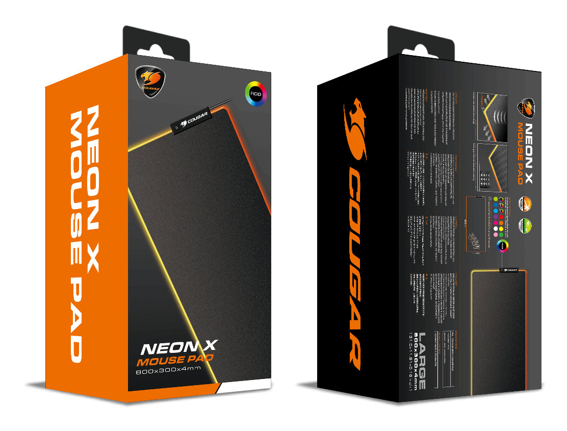 COUGAR Gaming COUGAR NEON X – Gaming-Mauspad – 800 × 300 mm, RGB, Stoff & Gummi, Schwarz