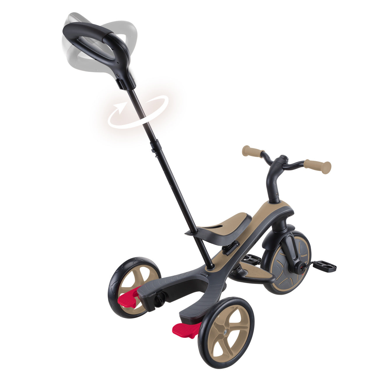 Globber Explorer 4 in 1 Dreirad – Vorderrad Ø 24,9 cm – bis 20 kg – ab 10 M. – Aluminium/Kunststoff – sand