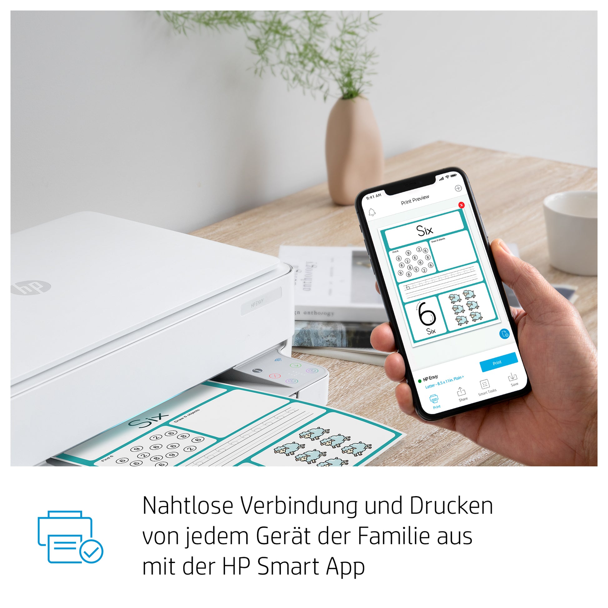 HP ENVY 6022 – Farbtintenstrahl-Multifunktionsdrucker, A4, 3-in-1, Duplex, WLAN, AirPrint, Mopria