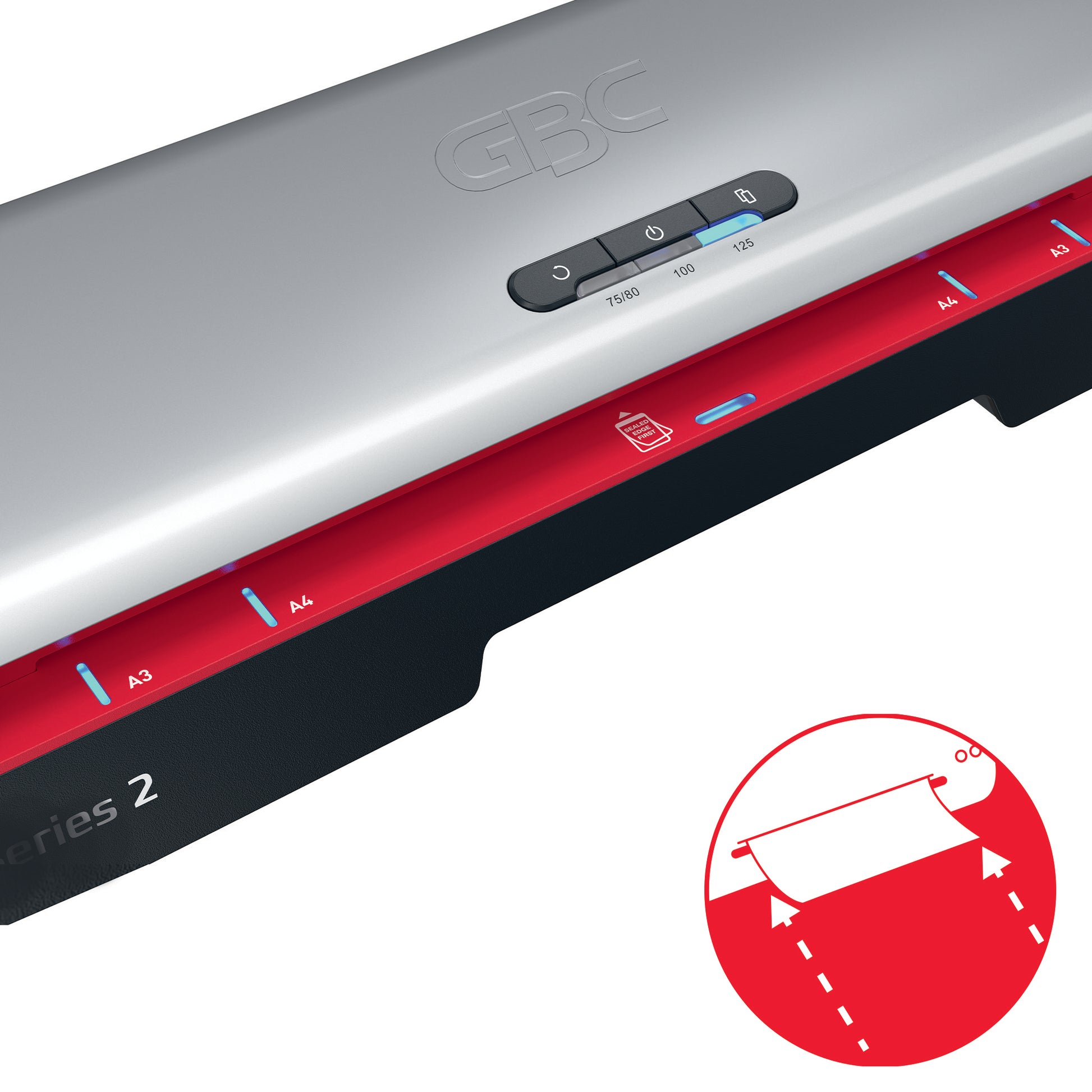GBC 250HS Laminiergerät A3 – 2-Rollen, 250 µm, Aufheizzeit 1 Min., 500 mm/min, Schwarz/Silber/Rot