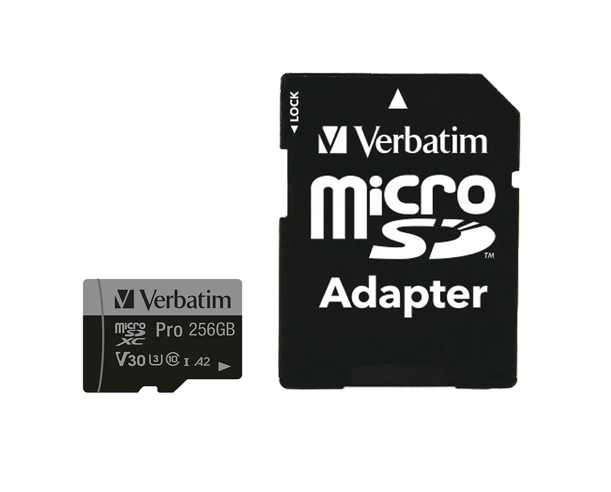 Verbatim PRO 47045 microSDXC 256 GB – UHS-I, Klasse 10, U3, V30, A2, 100/90 MB/s, inkl. SD-Adapter