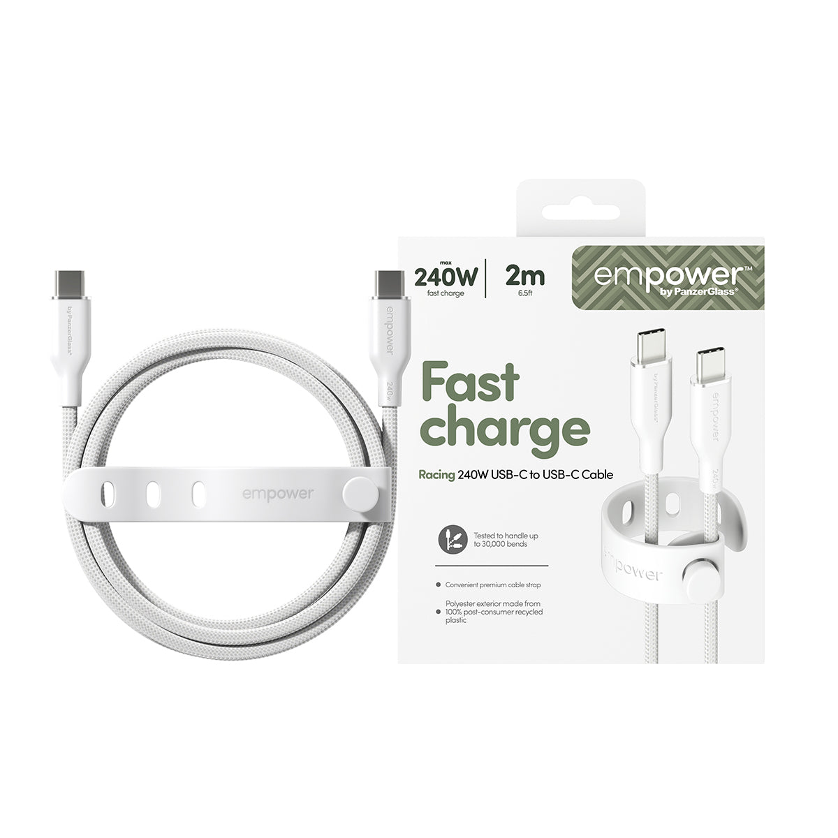 PanzerGlass USB-C auf USB-C Kabel – USB 2.0 (480 Mbit/s) – 2 m – PD 240 W – Silber/Weiss
