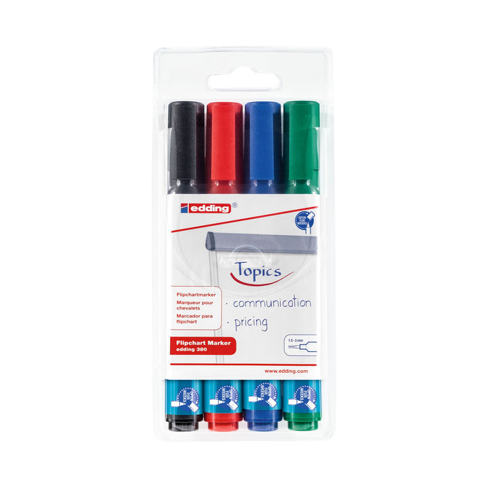 Edding Flipchart-Marker 380 – Rundspitze 1-5 mm – Sortiert – 4er-Set