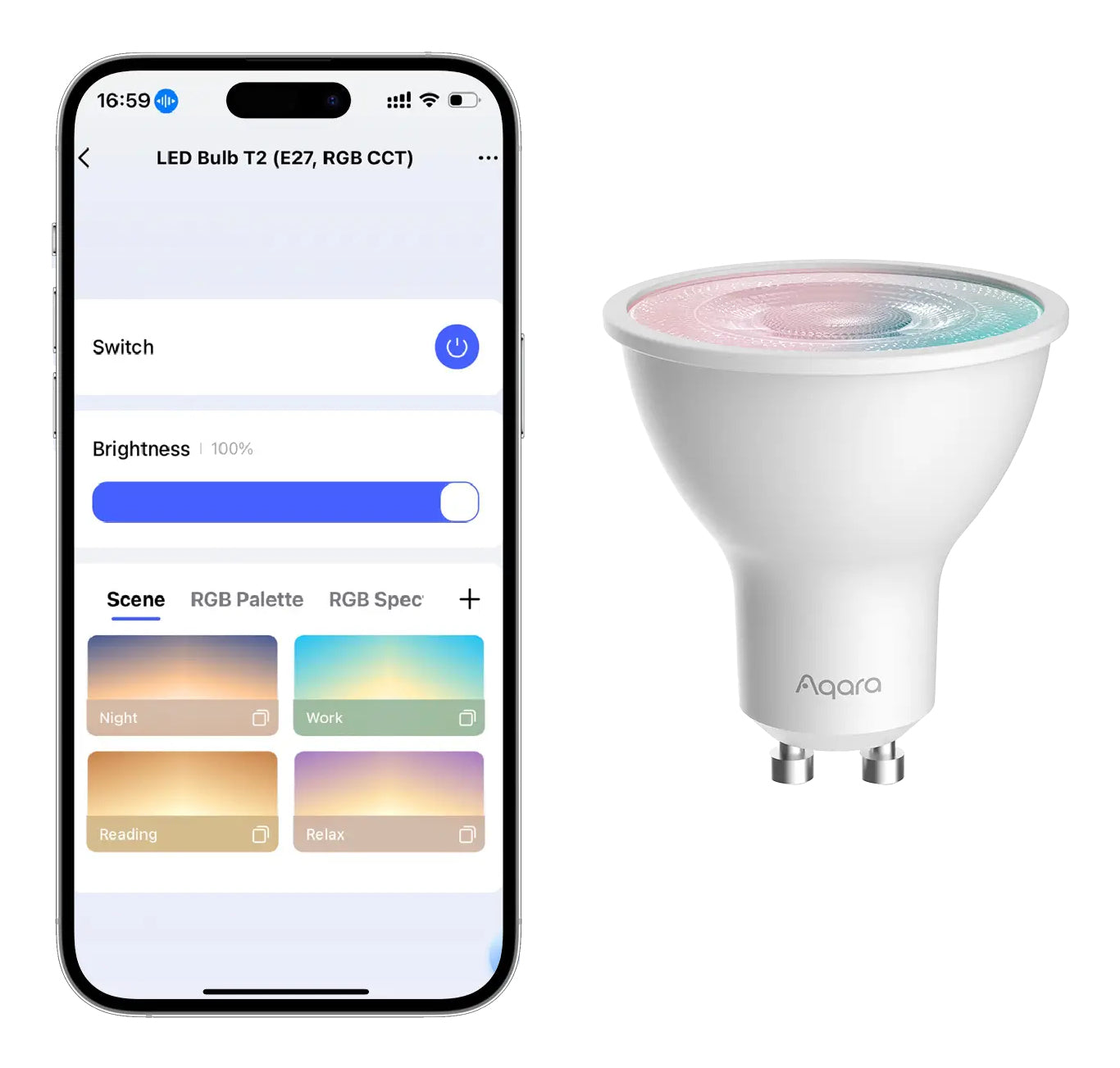 Aqara Smart-Leuchtmittel GU10 – RGB+CCT 2000–10000 K, 450 lm, 4,9 W – für HomeKit, Alexa, Google Assistant