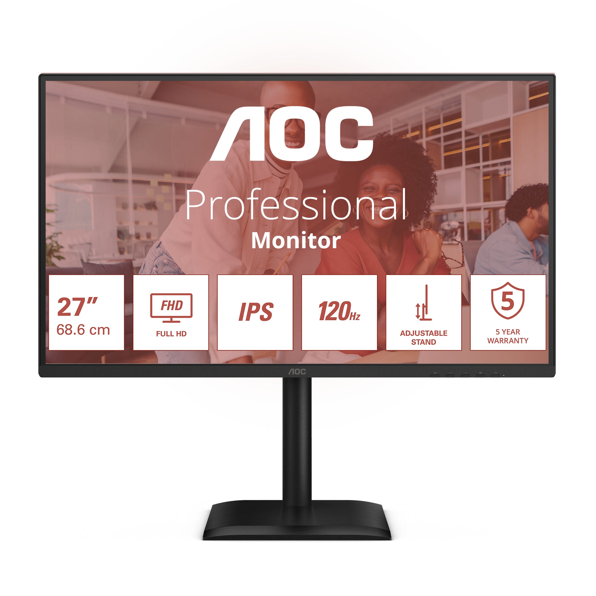 AOC 27E4U – Monitor, 27", IPS, 120 Hz, 300 cd/m², USB-Hub, Integrierte Lautsprecher, VESA 100 × 100, Schwarz