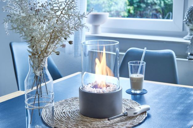 Dameco Tischkamin – für Bio-Ethanol – Ø 16 × 26,5 cm – Glas & Stein, Anthrazit