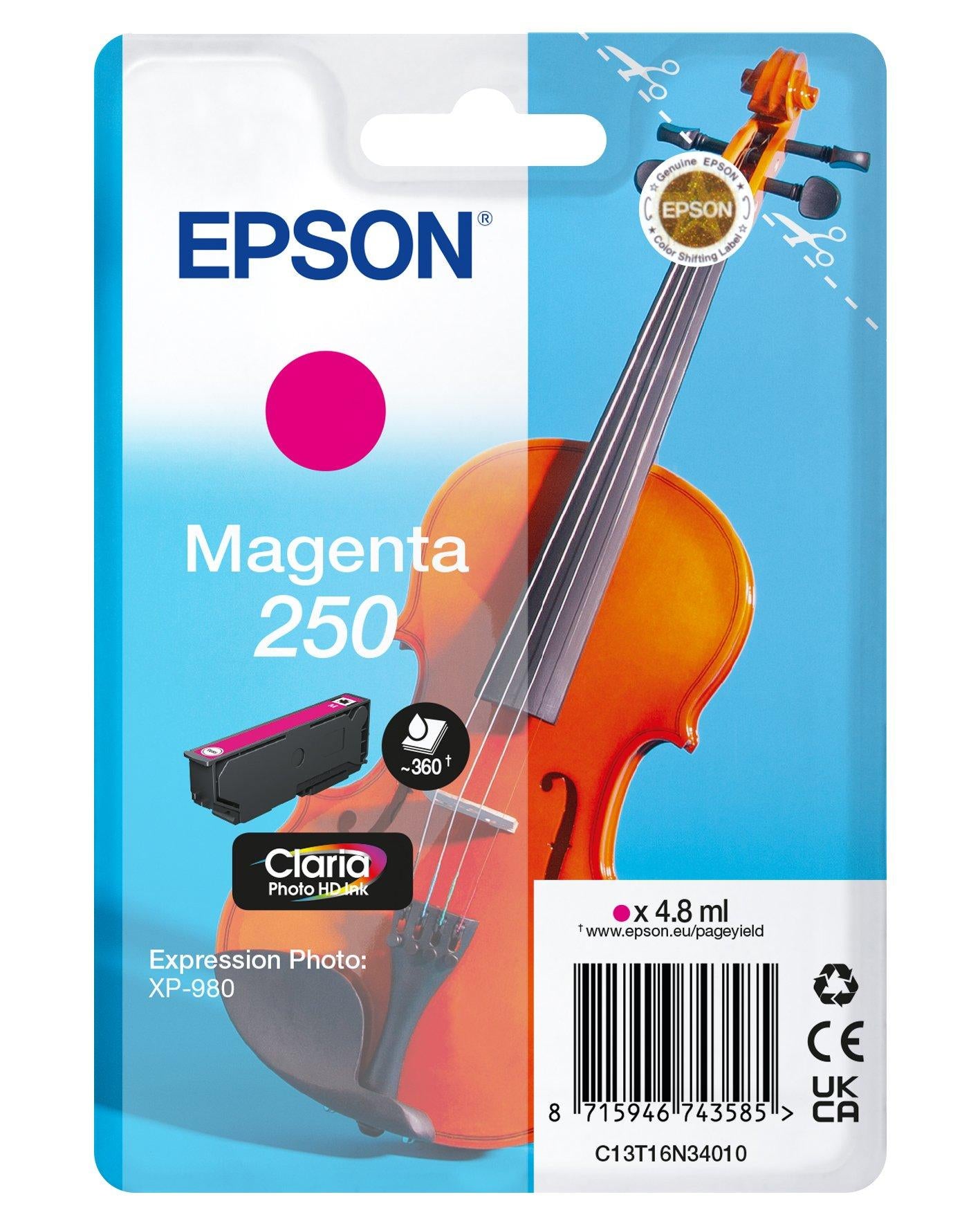 Epson Tintenpatrone 250, magenta, 4,8 ml, original – für Expression Photo XP-980