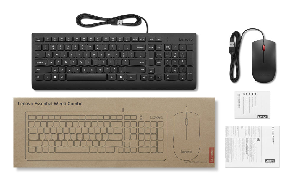 Lenovo Tastatur-Maus-Set – QWERTY (US) – USB (kabelgebunden), Schwarz, für Windows 10 & Windows 11