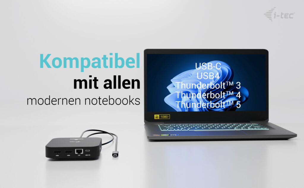 i-tec USB-C Dual HDMI DS Dockingstation – USB-C, 2× HDMI, 4× USB-A, 3× USB-C, 100 W PD, GbE, 3,5 mm Audio, für