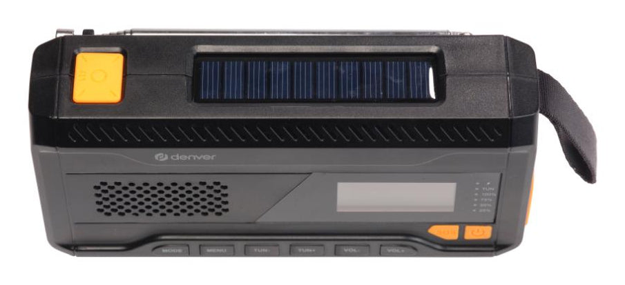 Denver SCD-2033 – Tragbares DAB+ Radio, UKW, Bluetooth 5.3, Powerbank, Akku 2'000 mAh, Solar/Dynamo – Schwarz