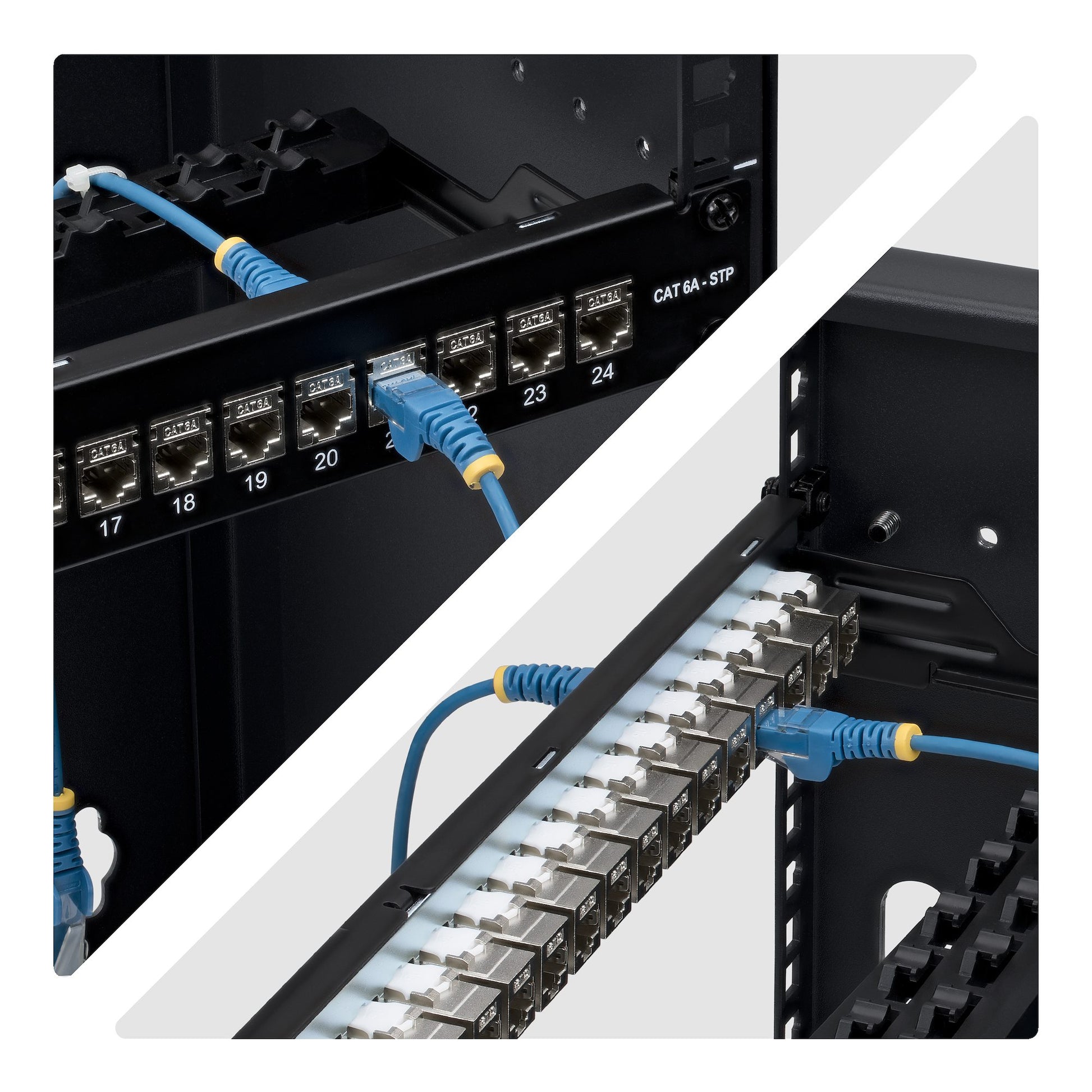 StarTech.com C6APANELSTP241UFT – Patchpanel – 24× RJ-45, Cat6a, 10GBase-T, 19", 1U, Schwarz