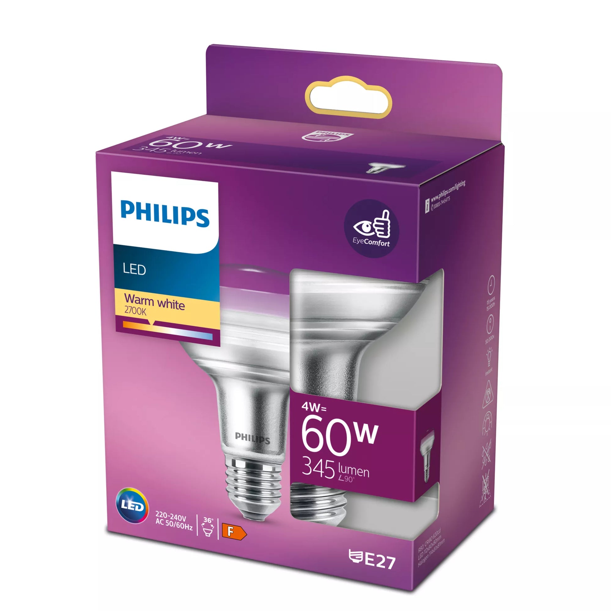Philips by Signify Philips Leuchtmittel E27 R80 – 345 lm, 4 W, Warmweiss 2700 K – 36°, 1 Stk., Klar