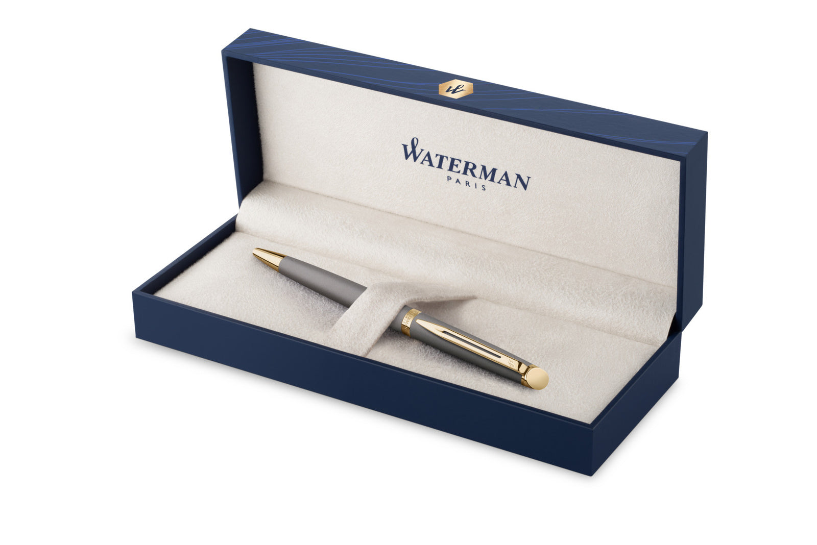 Waterman Hémisphère US Ed. – Mittlere Feder – für Rechts- & Linkshänder – Steingrau, Blau – Patronen/Konverter