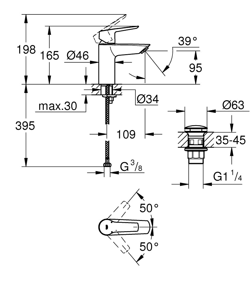 GROHE Start Badebatterie – Einhebelmischer, Messing, Schwarz