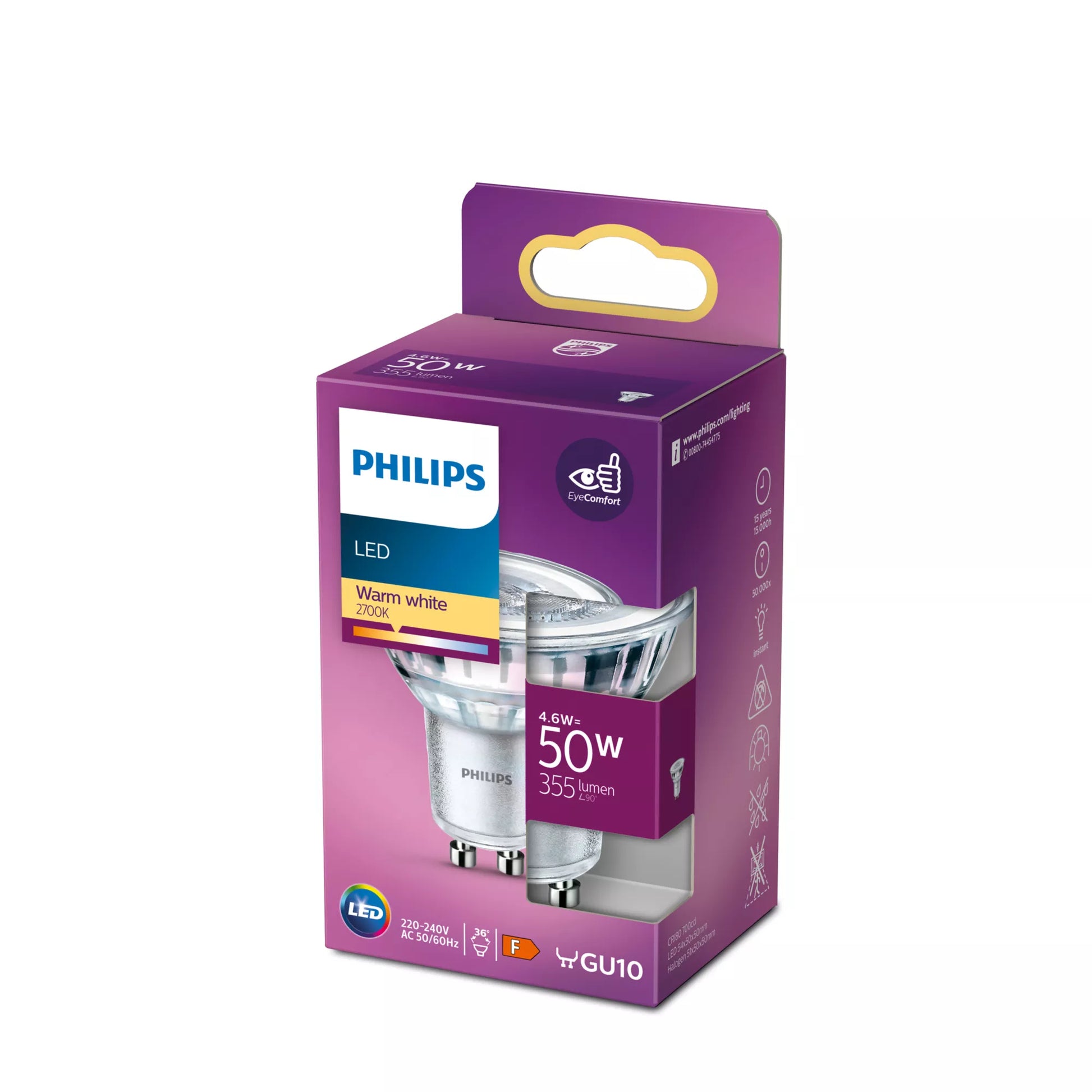 Philips by Signify Philips LED-Leuchtmittel GU10 Reflektor – Warmweiss 2700 K, 355 lm, 4,6 W, 36° – 1 Stk.