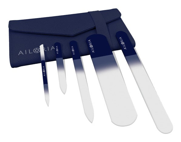 Ailoria Nagelfeilenset CONTOUR LUXE – 5 Stk – blau – Glas, Kunststoffetui