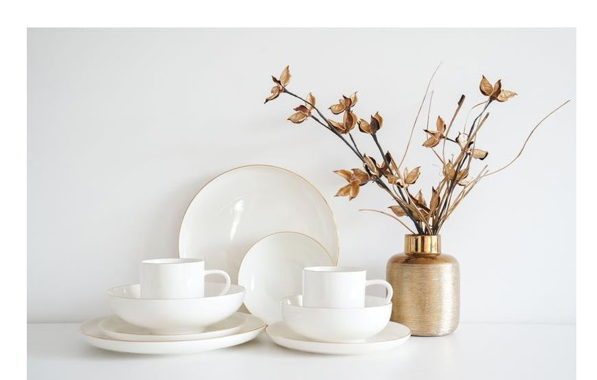 Furber. Furber Teller – 6er Set, Ø 26,5 cm, Knochenporzellan, Weiss/Gold, spülmaschinenfest