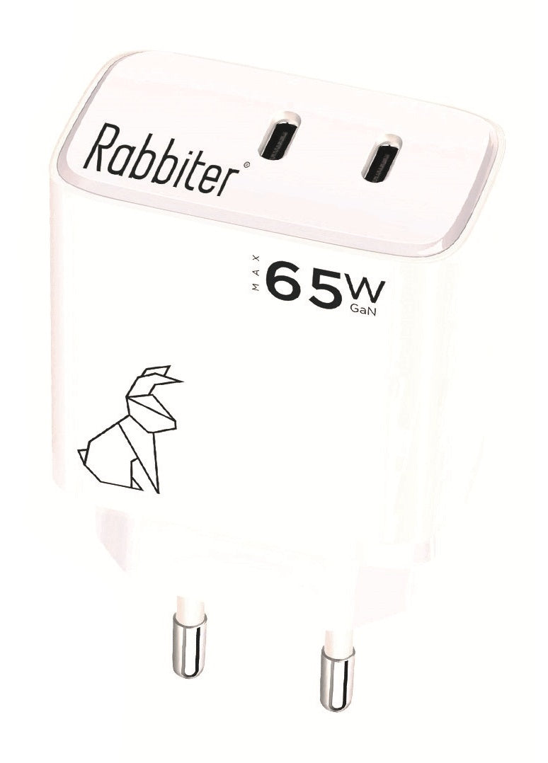 Rabbiter Power 65W Schnelles Dual-Ladegerät USB-Ladegerät – USB-C×2 – GaN, weiss