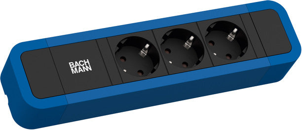 Bachmann Steckdosenleiste, 3×T13, mit beleuchtetem Schalter, 2 m, Eingang CEE7/7 – blau