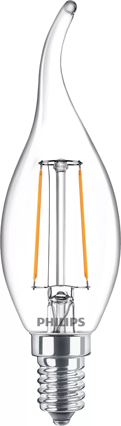 Philips by Signify Philips LED-Leuchtmittel E14 Kerze (BA35) – Warmweiss 2700 K, 250 lm, 2 W – Transparent, 1 Stk.