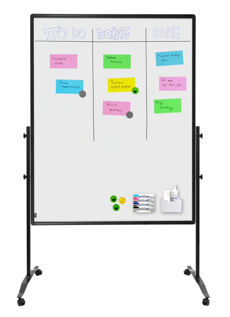 Legamaster Stellwand – 1'200 × 1'500 mm, Whiteboard-Oberfläche, Weiss, mit Rollen, doppelseitig