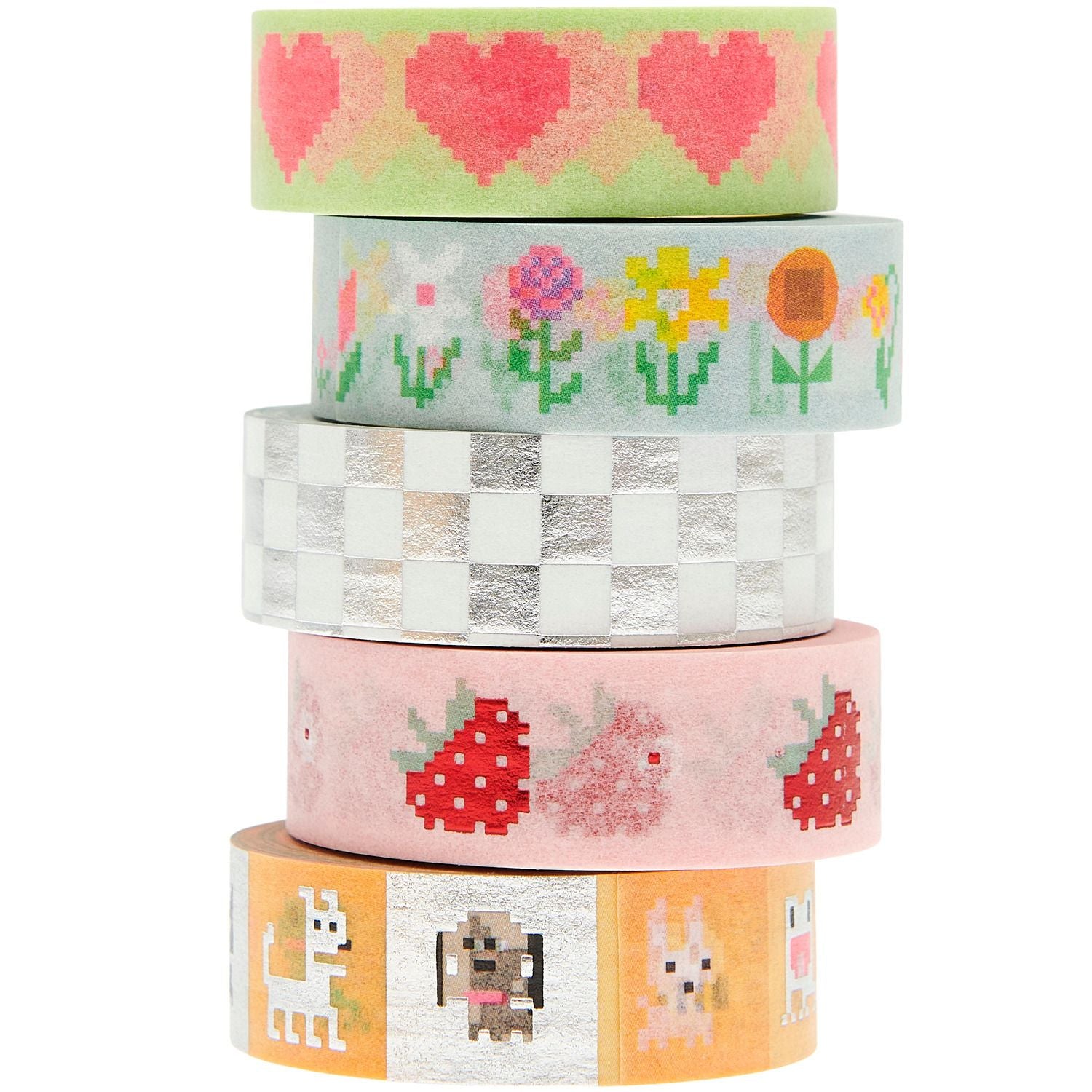 Rico Design Washi Tape – 15 mm × 10 m, mehrfarbig, Papier, wiederablösbar, 5 Rollen