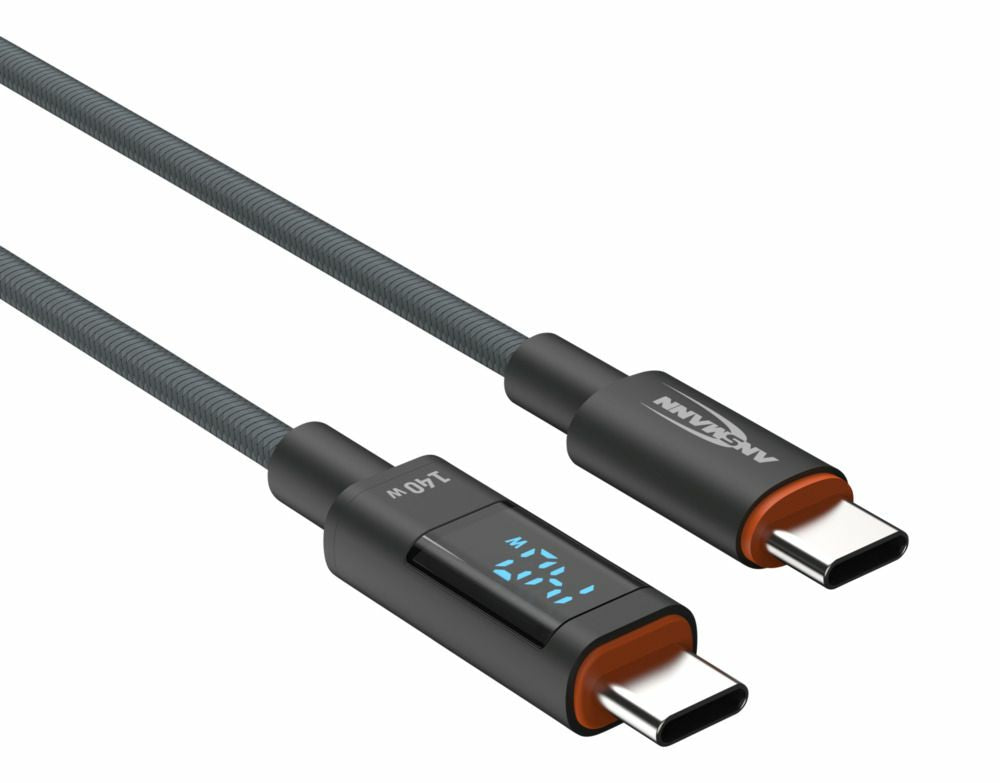 Ansmann USB-C auf USB-C Kabel – USB 2.0 (480 Mbit/s) – 2 m – PD 140 W – LED-Display – Anthrazit