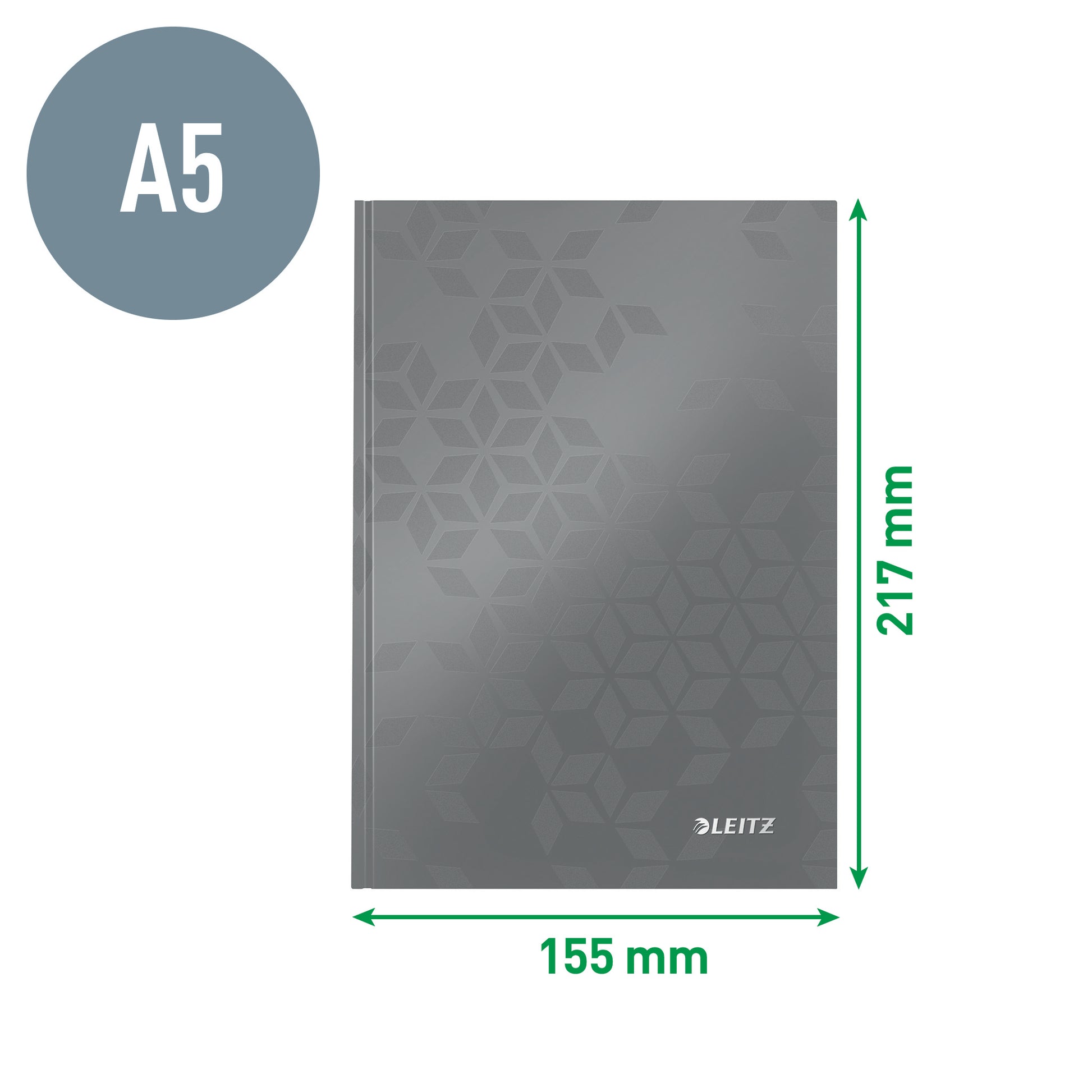 Leitz Notizbuch, A5, liniert, Fadenheftung, Karton, 160 Seiten, 90 g/m² – grün