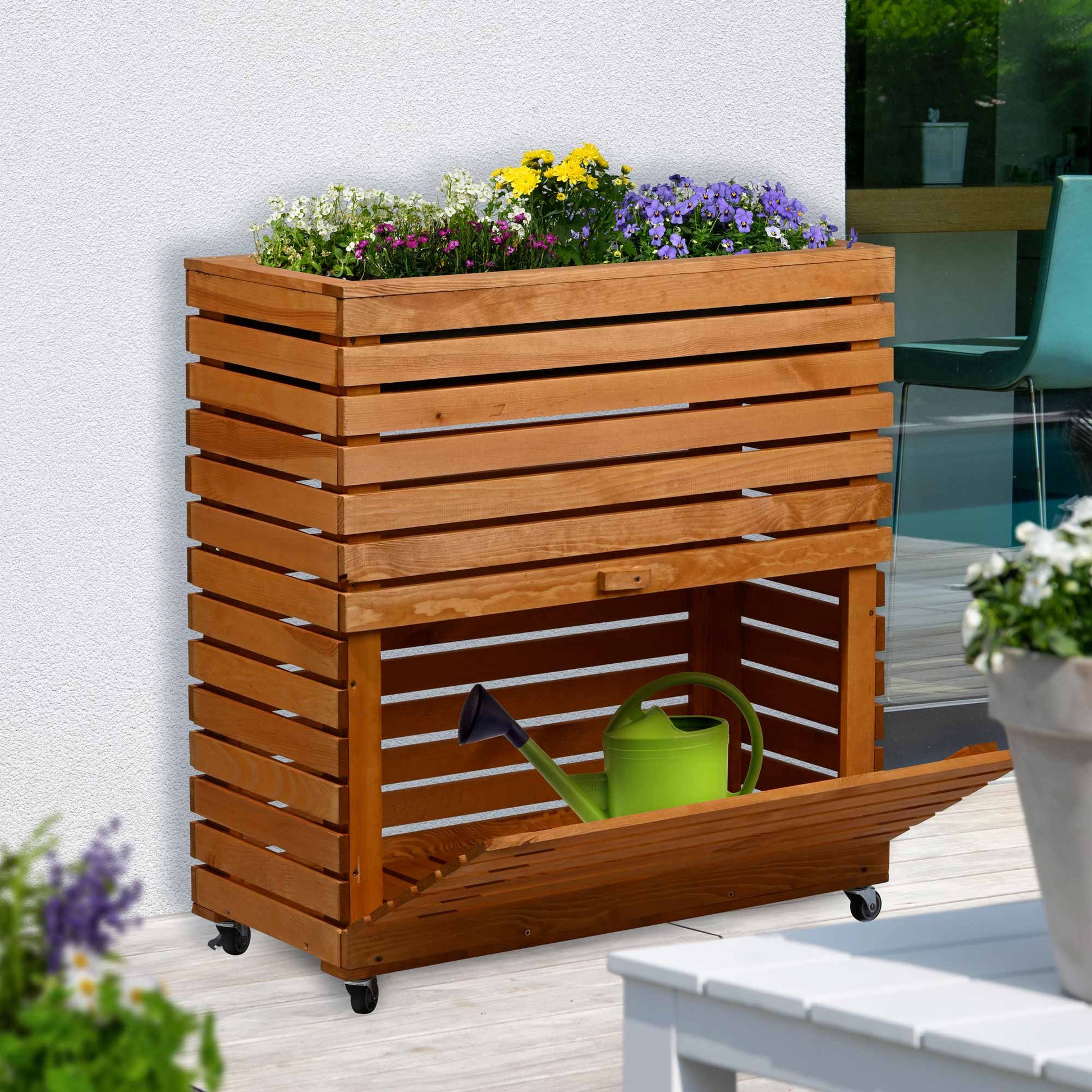 Dobar Rolla Pflanzgefäss – 72 × 78 × 32,5 cm – Kiefernholz & Kunststoff, Braun