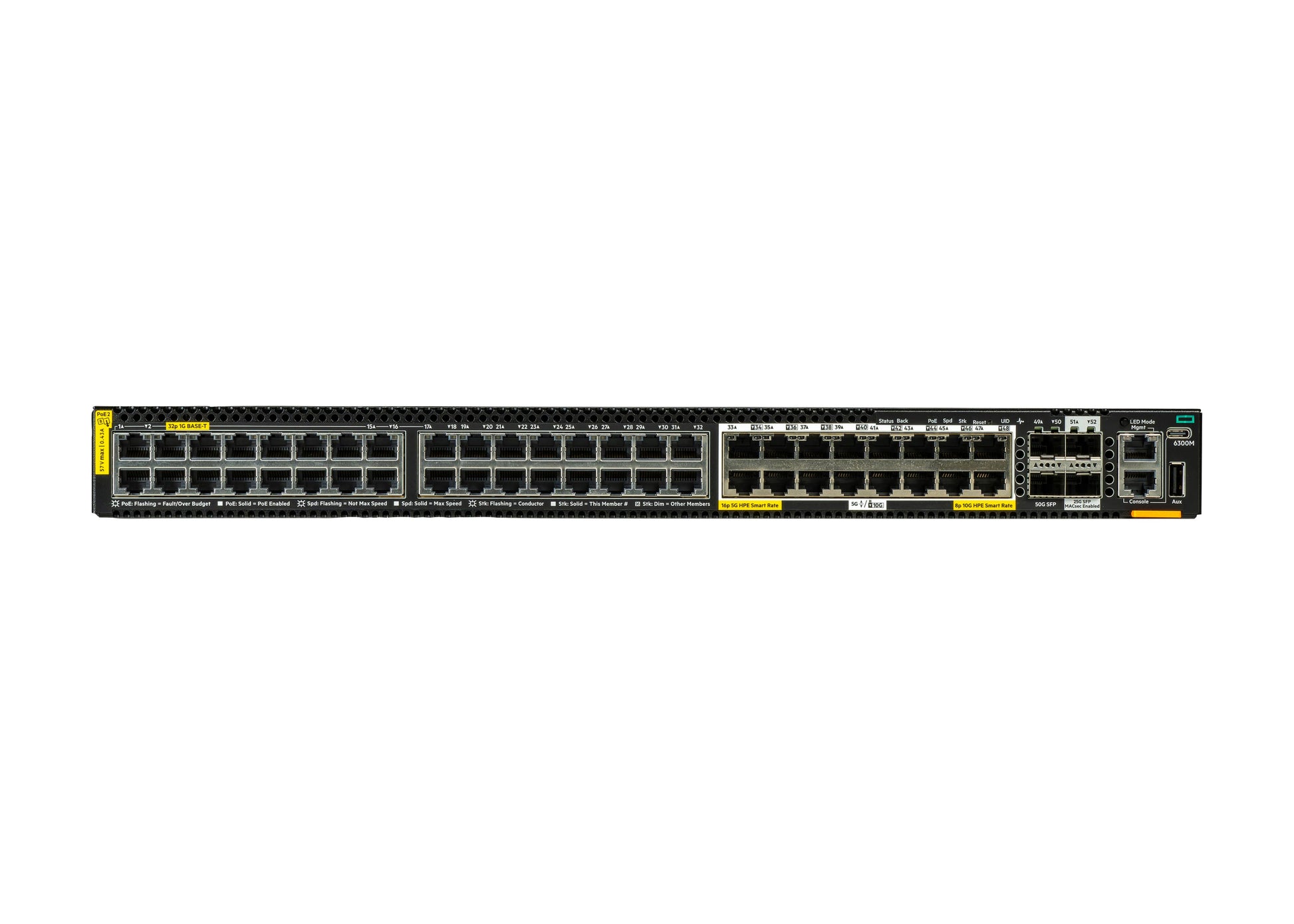 HPE Aruba Networking CX 6300M – Managed Switch – 32×GbE, 2×SFP56, 2×SFP28, PoE