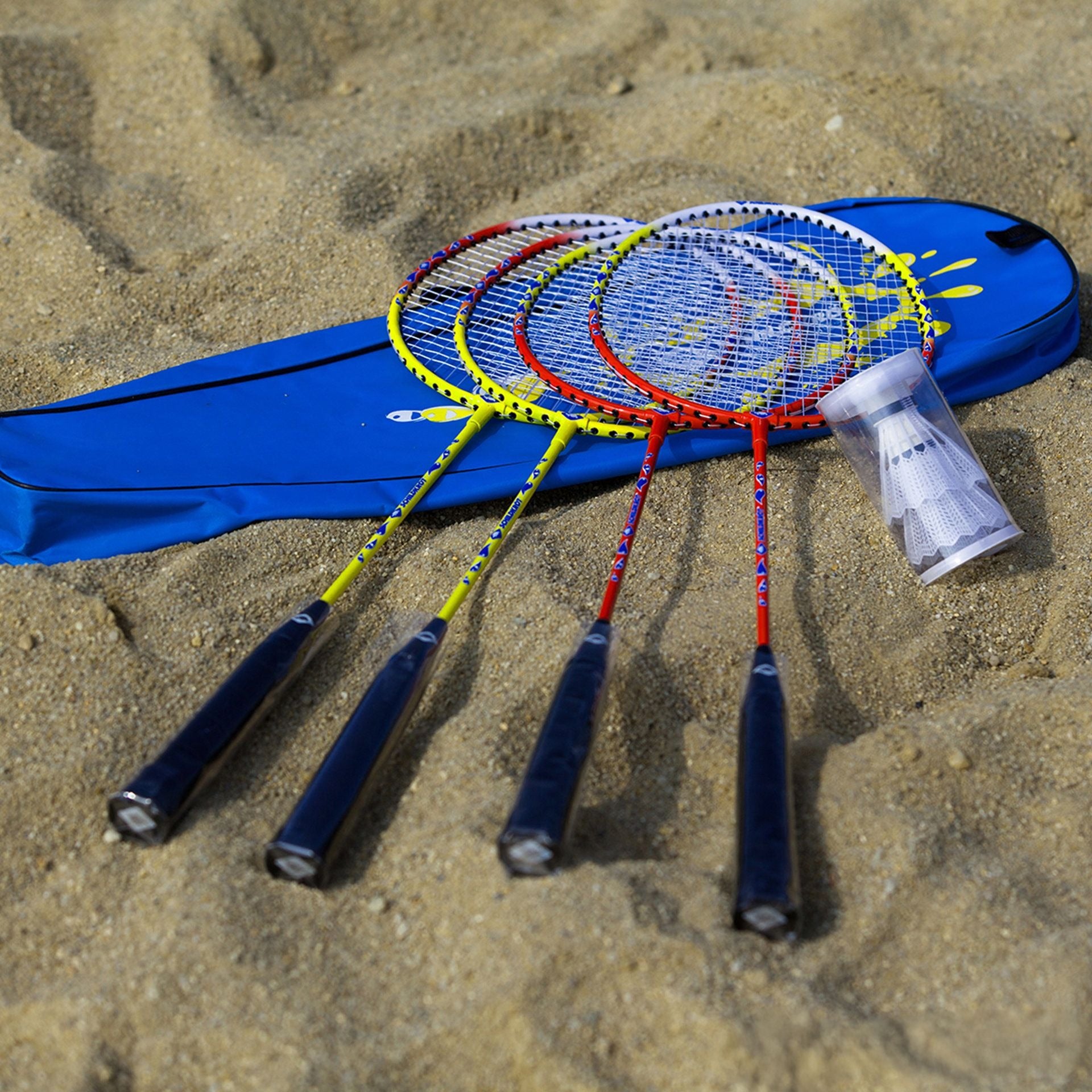 Schildkröt Funsports Federball-Set – 4 Schläger, 2 Federbälle, Tragetasche – ab 14 J. – mehrfarbig