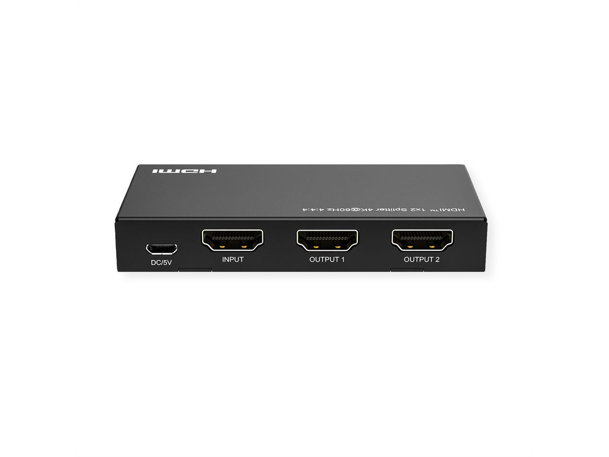 VALUE HDMI Splitter, 1× HDMI In / 2× HDMI Out, 4K@60 Hz, HDR, HDCP 2.2, YUV 4:4:4, EDID, Schwarz