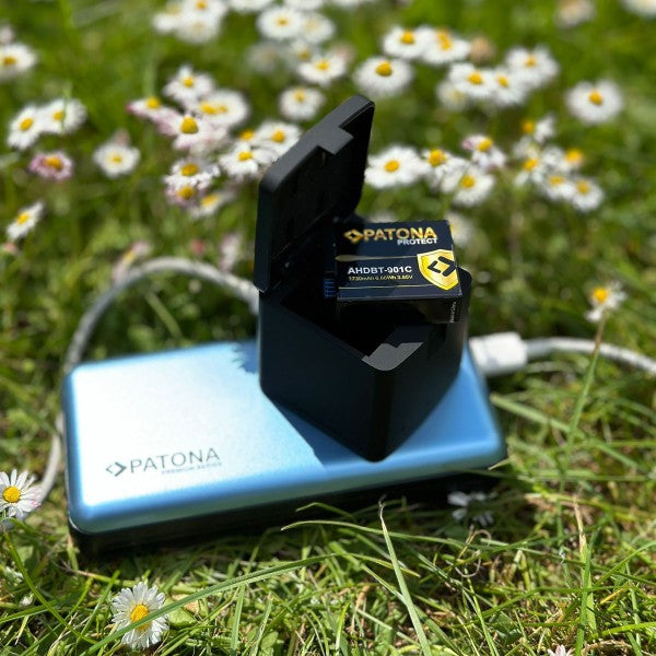 PATONA Ladebox 1795 – 3-fach, USB, schwarz – für GoPro AHDBT901, ADBAT001, ADDBD-211