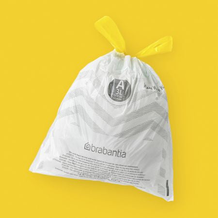Brabantia Kehrichtsack für PerfectFit A – 5 l, mit Zugband, PE, weiss, 270 × 290 mm, 20 Stk