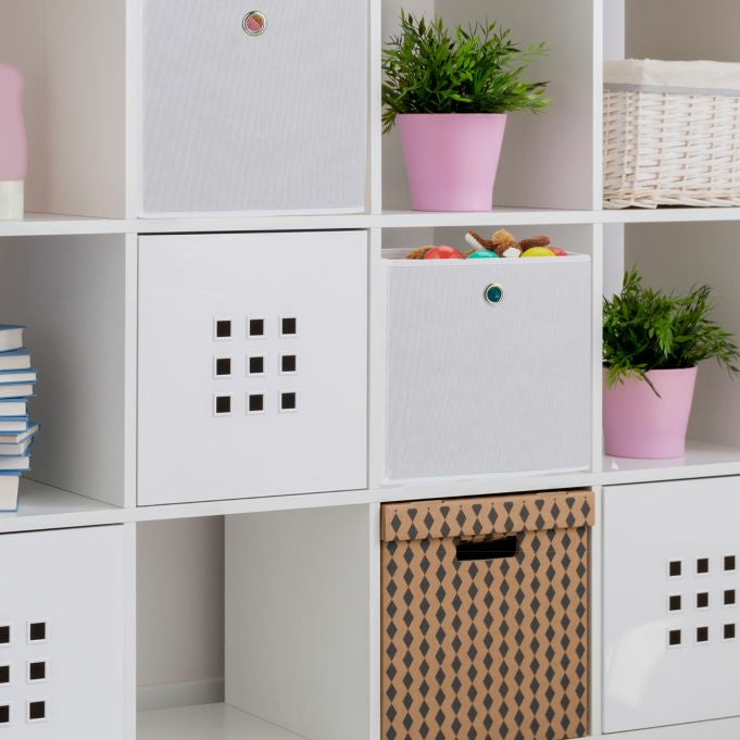 Relaxdays Aufbewahrungsbox – Karton – Weiss – mit Katzenmotiv – 300 × 300 × 300 mm – 4-teiliges Set