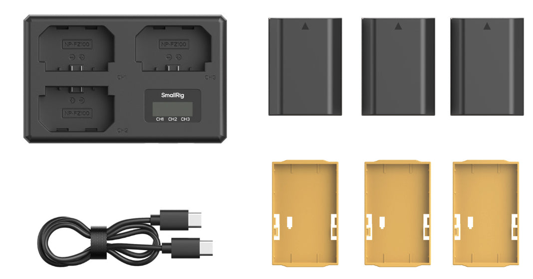 SmallRig 6016 Akkulader/Ladecase – für Sony NP-FZ100 – 3-fach, USB – LCD
