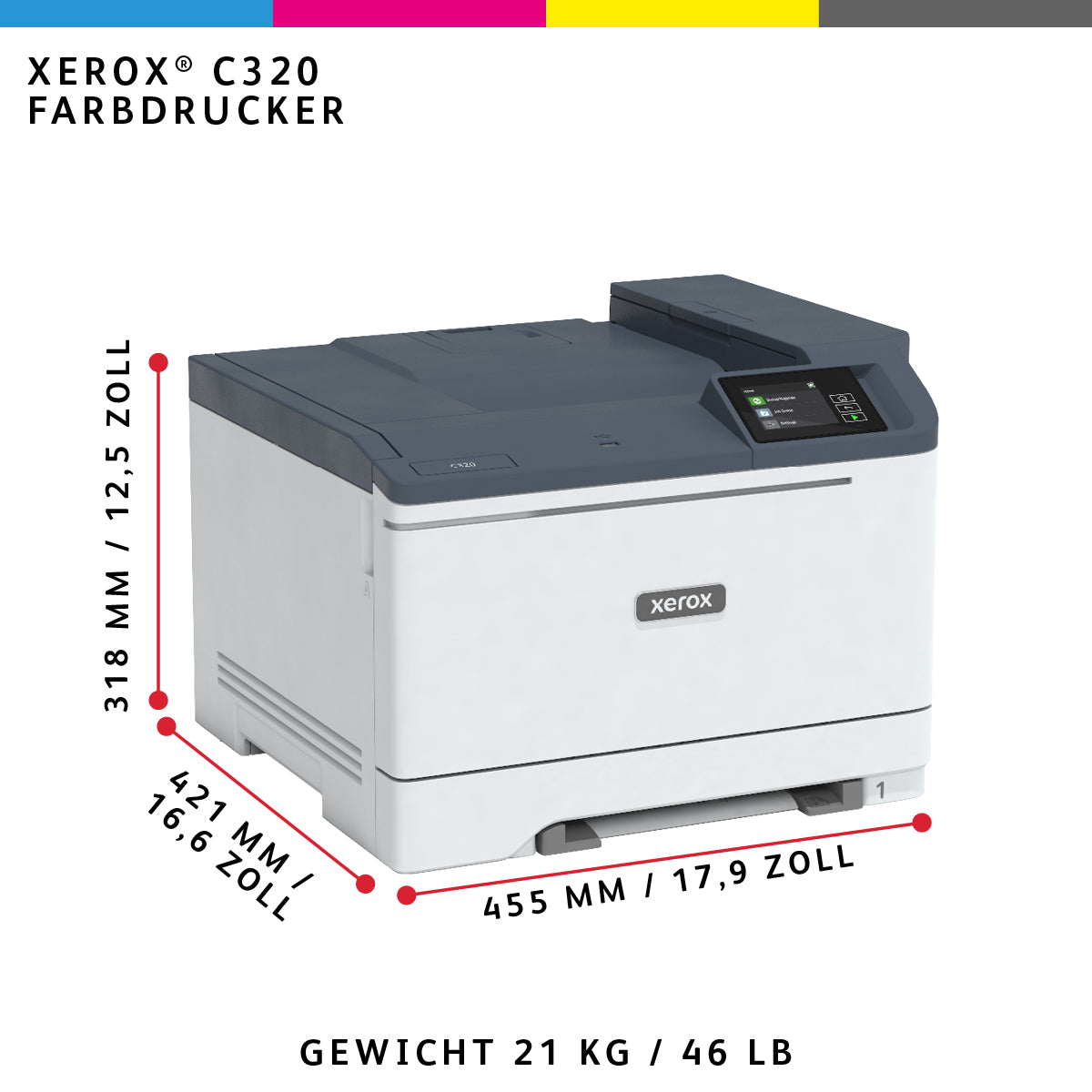 Xerox C320 – Farbe, A4, Duplex, WLAN, LAN, USB, 35 ppm, AirPrint, Mopria