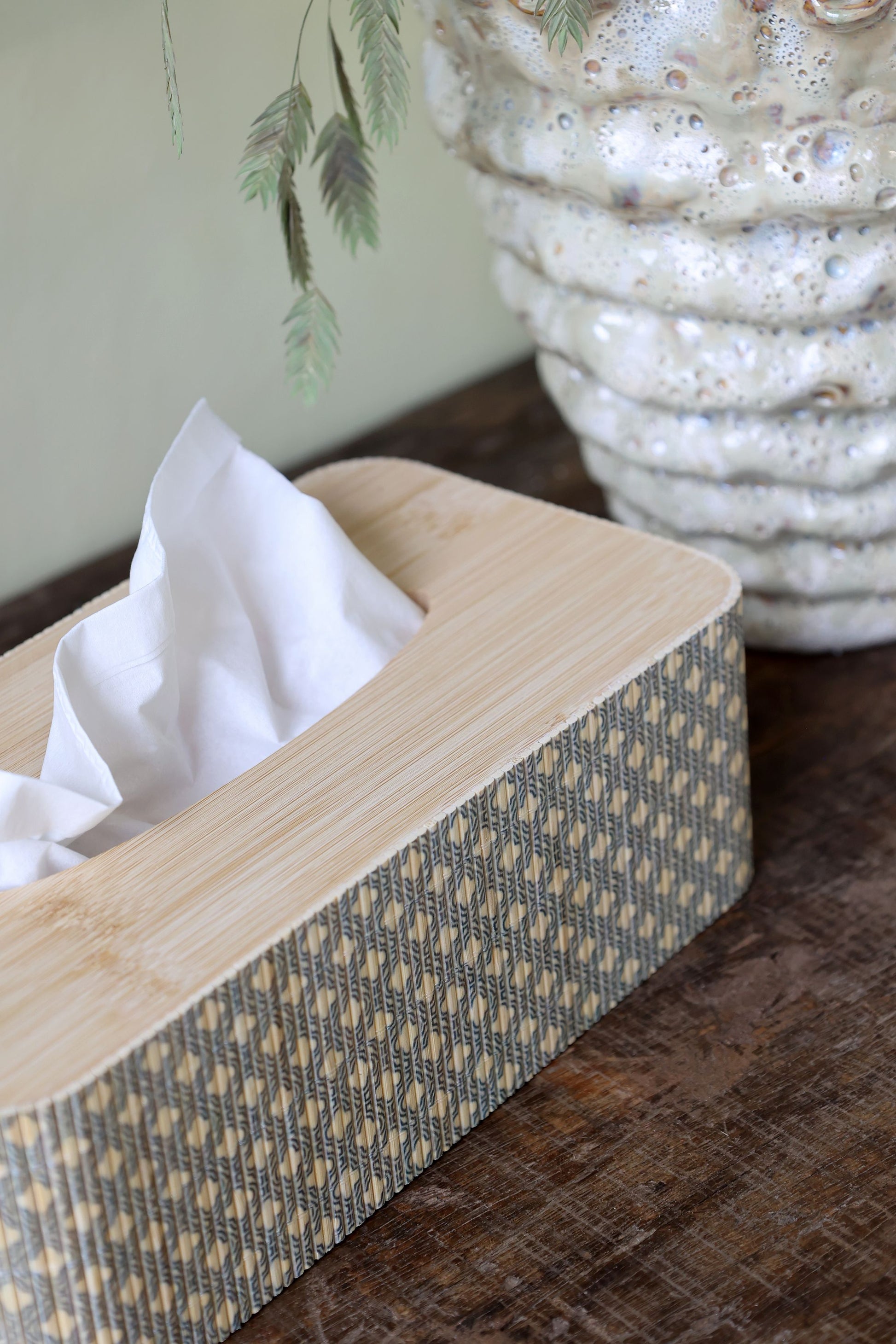 Chic Antique Amilly Aufbewahrungsbox – Bambus – Natur/Grün – 250 × 80 × 130 mm