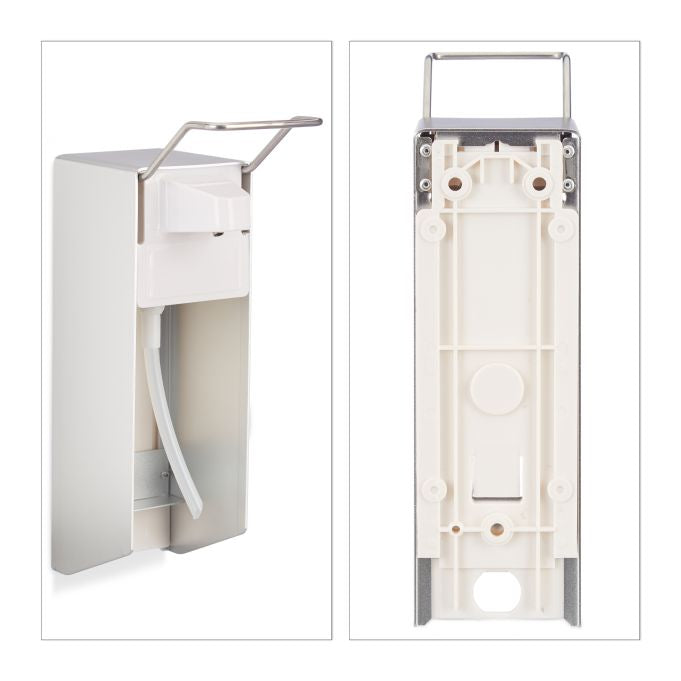 Relaxdays Desinfektionsmittelspender – Wandmontage – 500 ml, Weiss, Aluminium/Kunststoff
